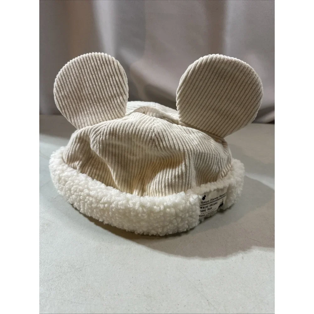 Tokyo Disney Resort Limited Mickey Mouse Ears Fluffy Corduroy Boa Hat Cap White